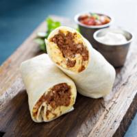 Meat, Egg, and Cheese Wrap · Breakfast wrap made with 2 cooked eggs and customer's choice of meat.