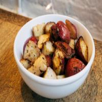Roasted Potatoes  · (Oven roasted) Red Potatoes cut in 1/4s, olive oil, salt, and thyme.