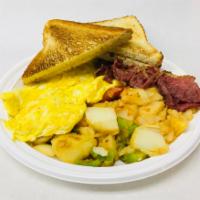 Bacon and Eggs Platter · Served with a side of home fries, hash browns, or french fries & toast. 