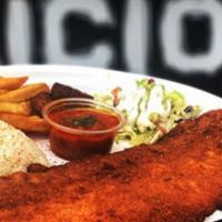 Signature Dish “El Chuletazo” · Large breaded pork tenderloin cutlet served with rice, fries, sweet plantains, house salad, ...