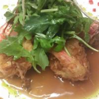 Coconut Shrimp · Served with tamarind sauce, arugula and alfalfa sprouts.