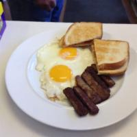 The Traditional Breakfast · 2 eggs any style, served with toast and choice of meat.
Bacon,Ham,Sausage