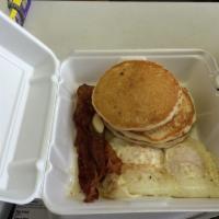 Pancakes  Platter  · Stack of 3 with butter and syrup.
Add Bacon,Sausage,Turkey Sausage or Bacon $2.75