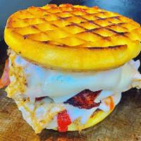 The Reynoso Waffle Sandwich · Bacon eggs and cheese 