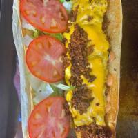 Chopped Cheese Sandwich · Seasoned ground beef, topped with melted cheese, lettuce, tomatoes, peppers, onions and hous...