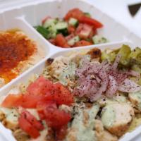 Chicken Shawarma  · Fire Grilled Chicken Chopped Over Rice with Tehini Salad