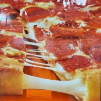 Stuffed Crust Pepperoni Pizza · Large round pizza with pepperoni and cheese stuffed crust.