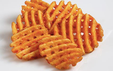 Waffle Fries · Hot and crispy waffle fries with cheese sauce on the side