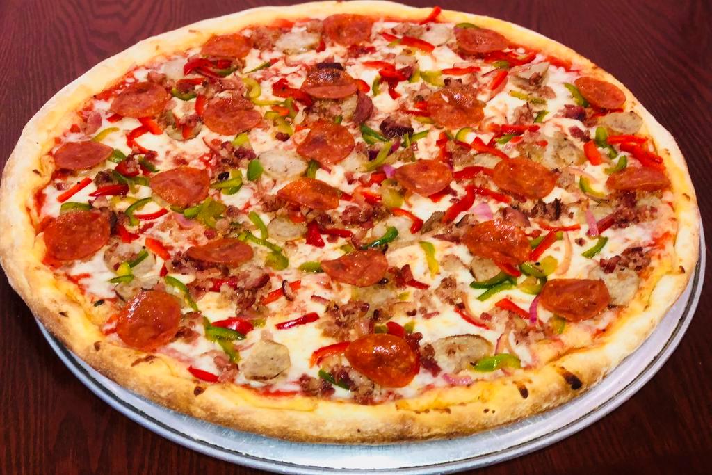 6. Supreme Pizza · Sausage, pepper, bacon, onion, mozzarella, and homemade marinara sauce.