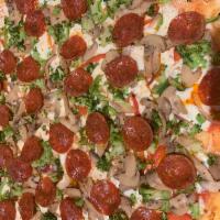 20. Pepperoni Mushroom Pizza · Homemade marinara sauce, pepperoni, mushroom, and mozzarella cheese.