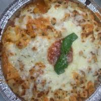 Baked ziti  · Ziti pasta homemade marinara sauce parmigiana cheese ricotta cheese fresh garlic mozzarella ...