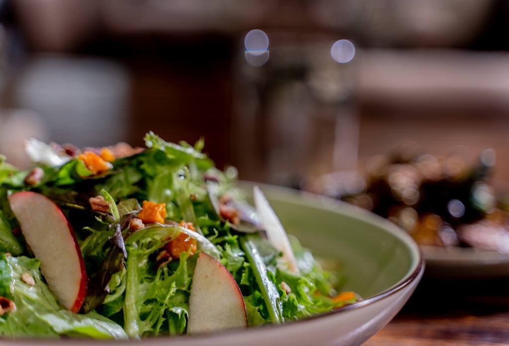 House Salad · Local mixed greens, roasted butternut squash, pecans and a house made orange maple vinaigrette
