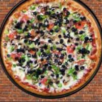 Veggie Lover Pizza · Mushroom onion green pepper black olives tomato.