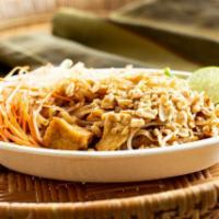 Pad Thai · A traditional Thai noodle dish, rice noodles stir-fried in a sweet, tangy sauce with bean sp...