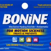 Bonnie 16 Chewable Tablets · Meclizine is an antihistamine that is used to prevent and treat nausea, vomiting, and dizzin...