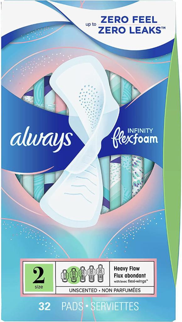 Always Infinity FlexFoam 32 Pads Size 2  · With their upgraded design, Always Infinity FlexFoam pads feature form-fitting grooves that conform to your shape, and super absorbent holes that pull wetness away from your skin. Always' driest top layer is breathable against your skin, so you can say goodbye to hot and stuffy and wake up feeling fresh.
