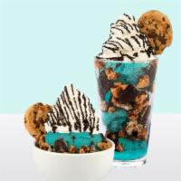 Cookie Monster · Cookie Monster ice cream, crushed Chips Ahoy cookies, crushed Oreo cookies, chocolate fudge ...