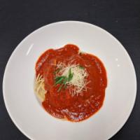 Kids Spaghetti · Classic spaghetti noodles topped with a veggie marinara sauce and garnished with Parmesan.