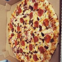 Meat Supreme Pizza · Pepperoni, Italian sausage, bacon, ham.