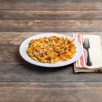 Chicken and Rice · Grilled chicken served over a bed of rice topped with nacho cheese sauce.