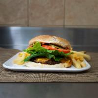 6 oz. Cheeseburger · Homemade Angus beef burger served with lettuce, tomato, pickles, cheese and ketchup.