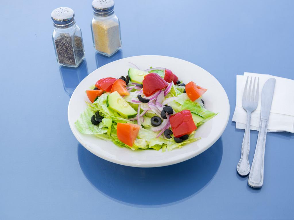 Tossed Salad · Lettuce,tomatoes ,pimiento peppers,onions, olives, oil and vinaigrette 