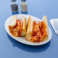 Chicken Cutlet Parmigiana Sandwich · Breaded chicken cutlet toasted with melted mozzarella cheese and marinara sauce 