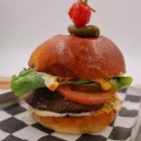 Burger AKA Belle Starr · Lettuce, Tomato, Onion, Pickles, Mustard, Mayo, Ketchup