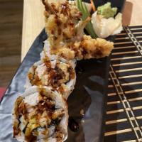 Spider Roll · In: soft shell crab, crab, cucumber, avocado with eel sauce.