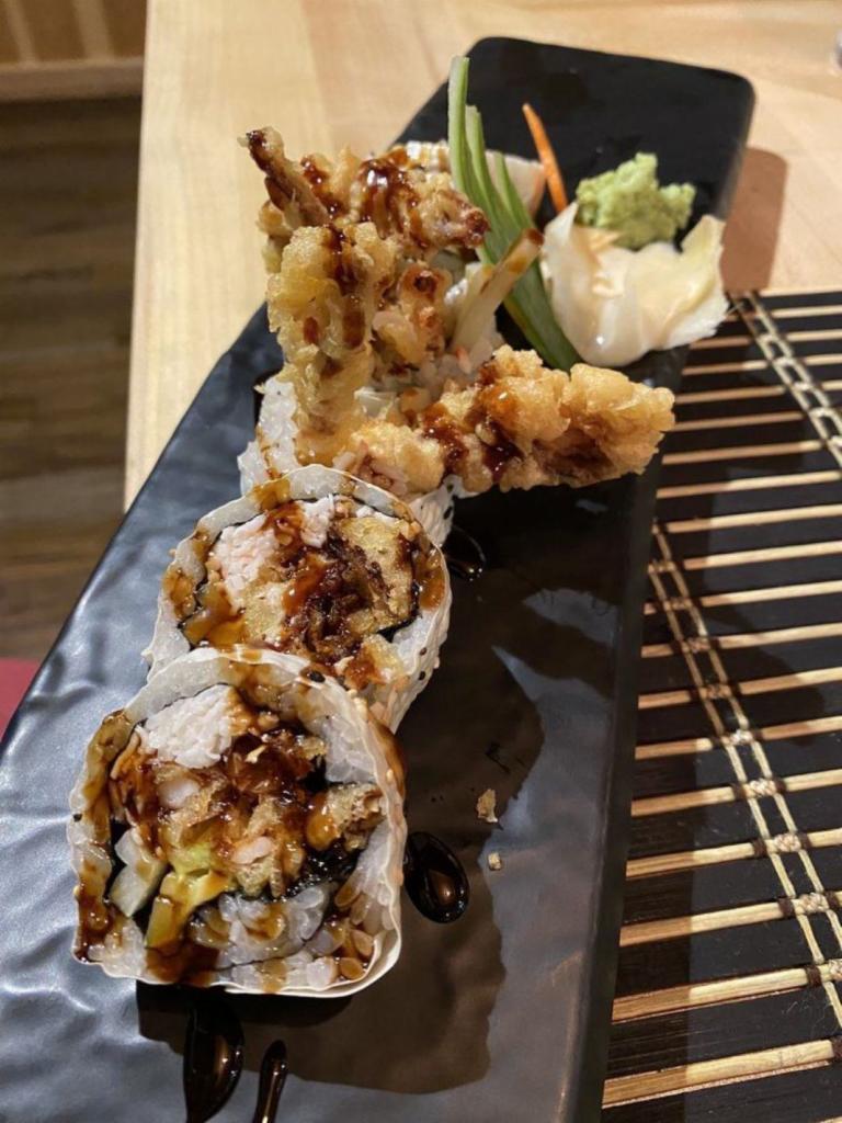 Spider Roll · In: soft shell crab, crab, cucumber, avocado with eel sauce.