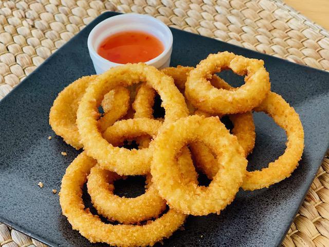 Fried Onion rings  · Deep fried onion rings with sweet chili sauce 