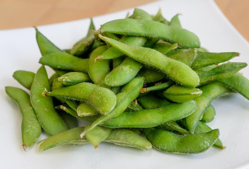 Edamame · Steamed and seasoned soybeans with sea salt.