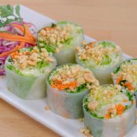 Fresh Vegan Roll · Fresh vegetable roll wrapped with noodle. Served with peanut sauce. 