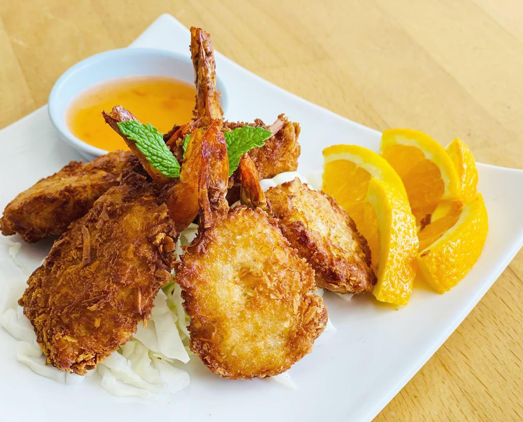 Coconut Shrimp  (6psc.) · Deep fried shrimp mixed with bread crumbs and coconut  tempura flour served with plum sauce.