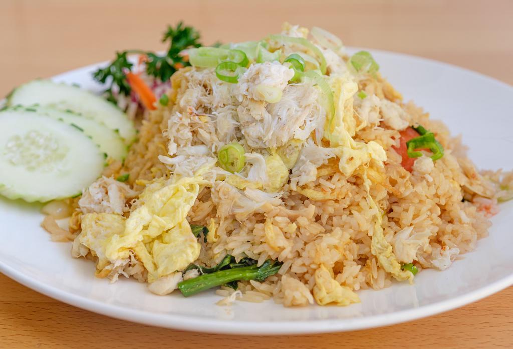 Crab Meat Fried Rice · Fried rice with white crab meat, egg, cilantro and scallion.