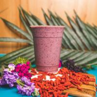 16oz Purple Blast · Acai, Strawberry, Banana, Coconut Milk (or Apple Juice).