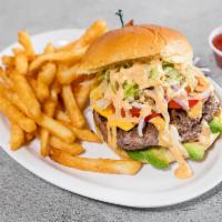 El Alto Burger · Toasted bun with a grilled patty El Alto style. Included chipotle, mayonnaise, lettuce, toma...