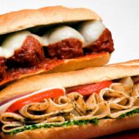 Meatball and Cheese Classic Sub · Provolone cheese and tomato sauce.