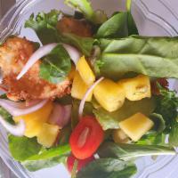 Coconut Shrimp Salad · Mixed greens, lettuce, pineapple, mango, red onions, cherry tomatoes, coconut jalapeño dress...