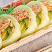 Cucumber Wrap Spicy Kani · Low carb roll wrap wth cucumber instead of rice. Spicy kani (imitation of crab meat), cucumb...