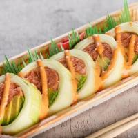 Cucumber Wrap Spicy Kani · Low carb roll wrap wth cucumber instead of rice. Spicy kani (imitation of crab meat), cucumb...