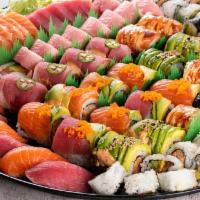 Supreme Platter · 6 specialty rolls, 6 regular fish ＆ vegetable rolls and 20 pieces nigiri ＆ sashimi- sesame s...