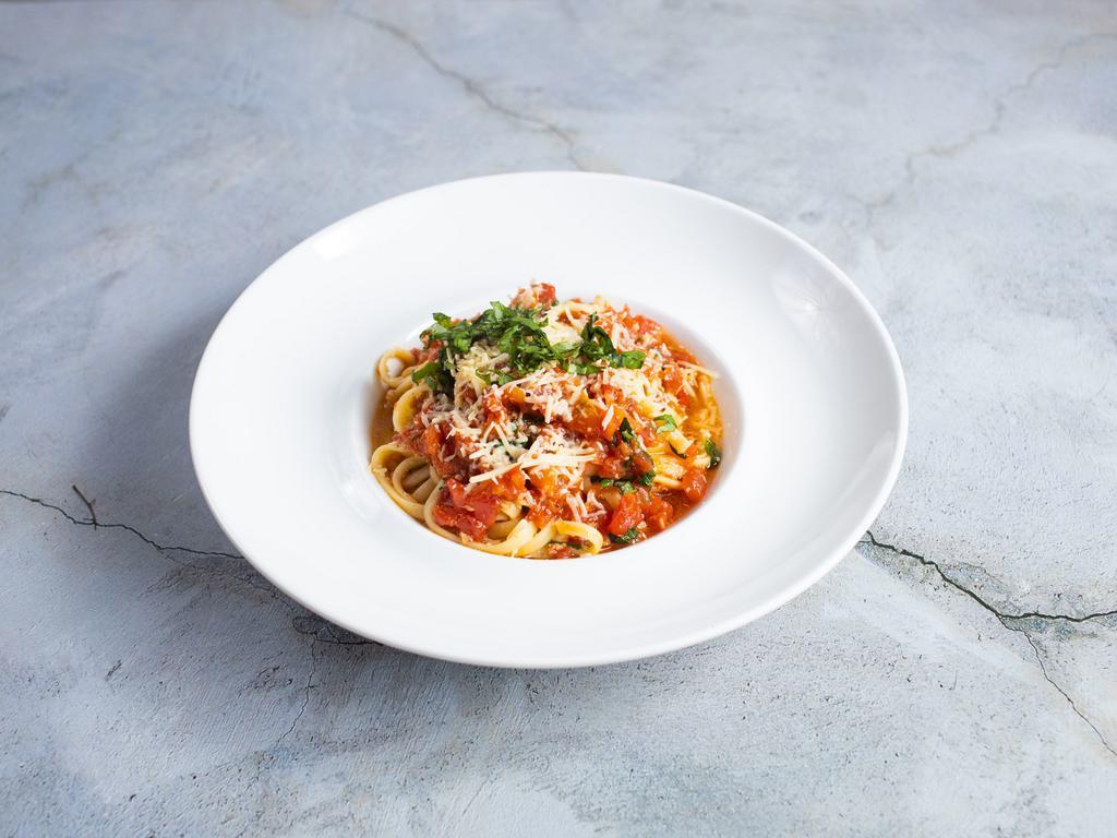 Come and Linguine It · Linguine with garlic, diced tomato and fresh basil. Vegetarian.