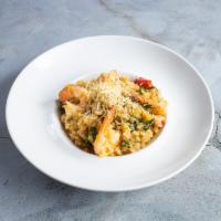 Prawn & Preserved Lemon Risotto · Tender Arborio rice simmered with jumbo prawns and house made preserved lemons and a touch o...