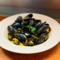 Mussels Posillipo · Served with White Wine, Garlic, and Touch Tomato Sauce
