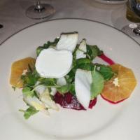 Roasted Beet Salad · Watercress, endive, goat cheese, red onions & orange vinaigrette.