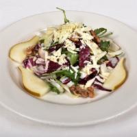 Arugula Endive Salad · Radicchio, pear, walnuts & Parmesan cheese.