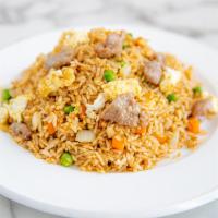 R3. Cumin Lamb Fried Rice with Egg · Rice stir-fried with carrots, green beans, egg and cumin lamb.