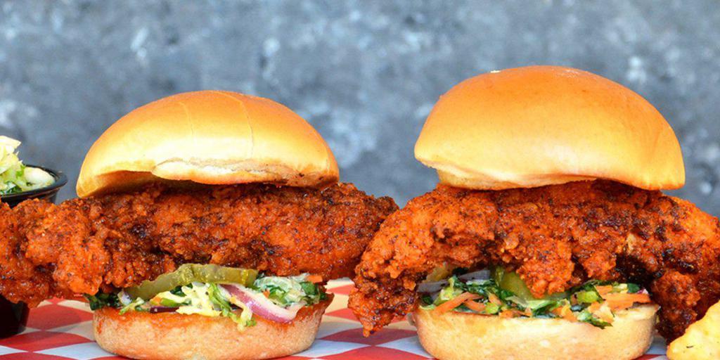 2 Chicken Sliders · Served with choice of two sides and lucky sauce or bastard ranch 
