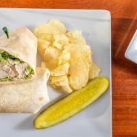 Grilled Chicken Caesar Wrap · Sliced grilled chicken with lettuce, croutons, parmesan cheese, and caesar dressing on your ...